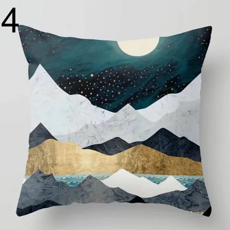 Landscape Pillow Covers, Abstract Pillows, Mountain Pillow Cover, Moon and Lake Pillow Cover, Home Decor, Modern Art Pillowcase 4