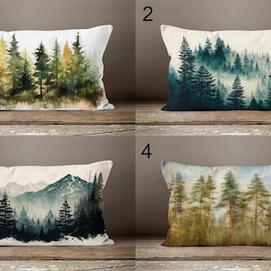 Misty Pine Forest Throw Pillow Cover, Pine Forest Landscape Pillowcase, Mountains Pine Forest Cushion Cover, Landscape Pillow Cover