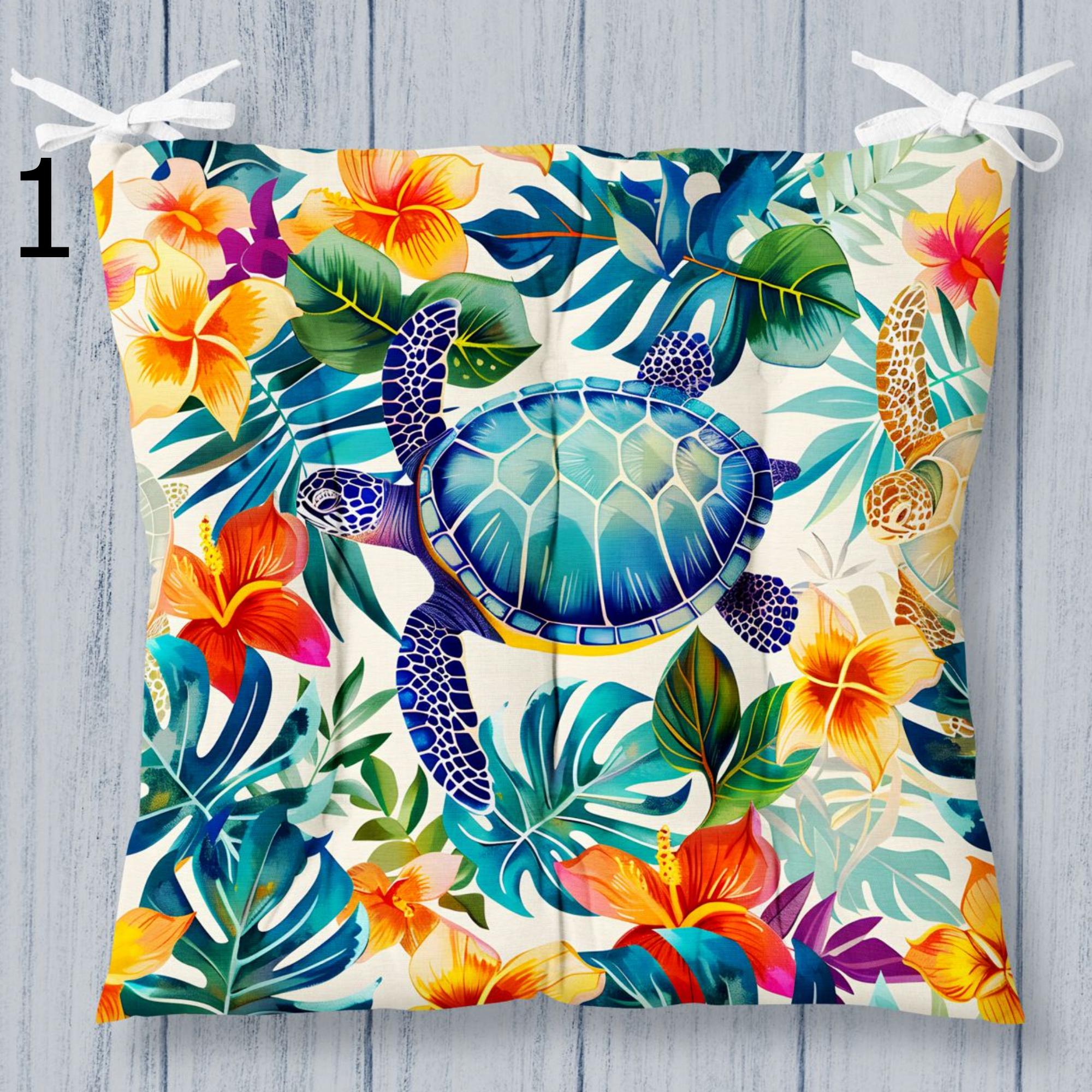 Copricuscino Quadrato Per Sedia Con Tartaruga Marina E Stelle Marine – Morbido, Elastico E Lavabile, 35-48 Cm