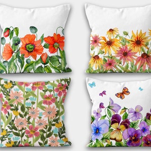 Floral Pillow Cover, Boho Flowers Pillow Cover, Floral Pillow Home Decor, Summer Trend Cushion, Decorative Pillow Case, Digital Print Pillow