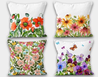 Housse d’oreiller florale, housse d’oreiller Boho Flowers, décoration d’oreiller floral, coussin tendance été, taie d’oreiller décorative, oreiller imprimé numérique