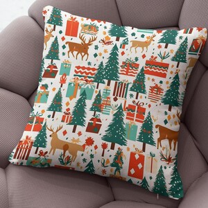 Vintage Christmas Pillow Covers, Christmas Pine Tree Cushion Cover, Modern Vintage Xmas Pillow Cover, Holly Pine Tree Pillow Cover 1