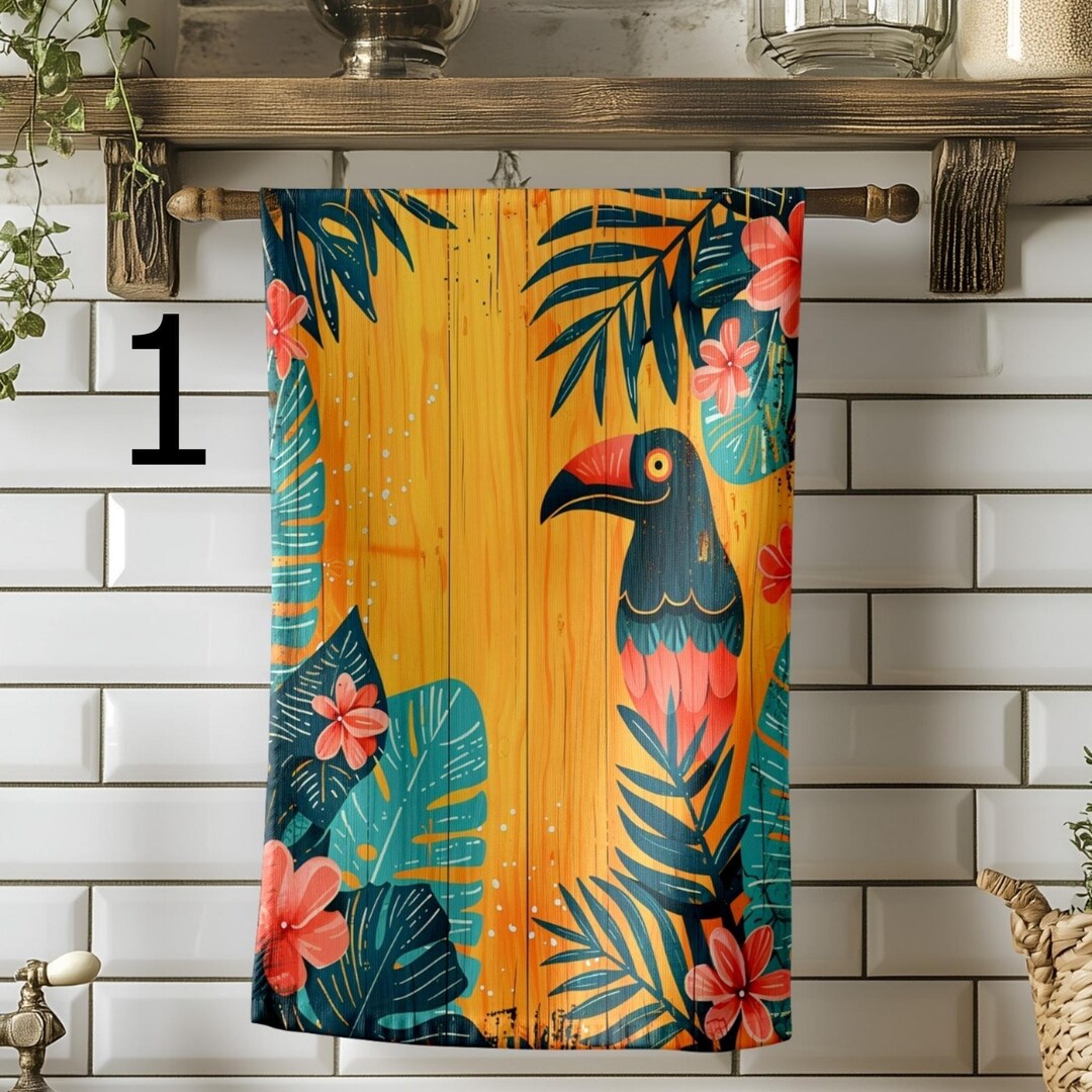 Tukan Hibiskus Geschirrtücher, tropische Dschungel-Geschirrtücher, Sommer-Küchendekoration, Insel-Stil Handtücher, Dschungelblatt-Geschirrtuch
