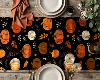 Thanksgiving Pumpkin Table Runners, Fall Table Runners, Rustic Seasonal Dining Runner