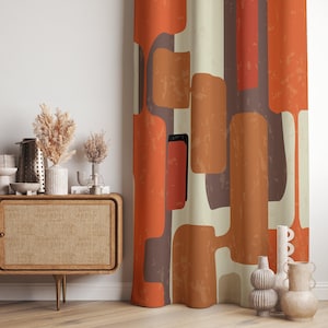 Paneles de cortina modernos de mediados de siglo, cortinas retro de los años 70, cortinas de estilo art déco moderno, paneles de cortina MCM, cortinas retro con estilo
