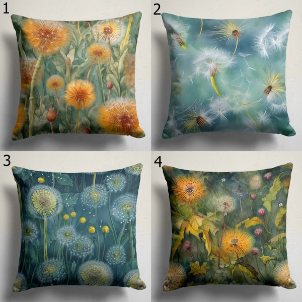 Floral Throw Pillow Cover, Farmhouse Dandelion Flowers Pillow Covers, Dandelion Pillow Case, Dandelion Floral Cushion Cover