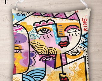 Coussins de chaise à motifs abstraits style Picasso, coussins de salle à manger cubistes modernes (43 x 43 cm)