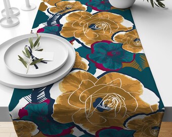 Floral Table Runner, Flowers Printed Table Runner, Colorful Floral Abstract Table Runner, Floral Table Decor