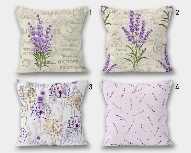 Lavender Floral Throw Pillow Cover, Purple Flowers Cushion Cover, Floral Throw Pillow Cover, Spring Floral Pillow, Lilac Floral Home Decor imagem 6