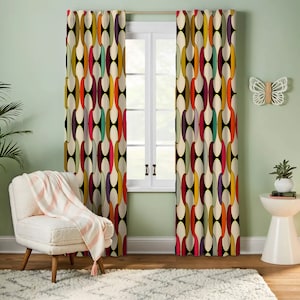 Mid Century Modern Curtain Panels, Retro Curtains, Mcm Curtain, Abstract Retro Style Living Room Curtain, Modern Curtains 画像 4