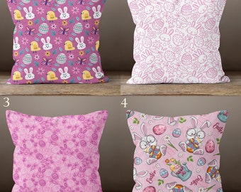 Easter Pillow Covers, Easter Eggs Pillowcase, Colorful Easter Bunny Throw Pillow Cover, Easter Egg Pillowcase, Easter Pink Cushion Cover