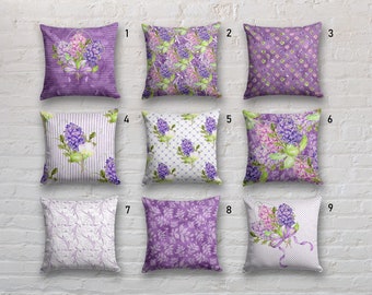 Purple Floral Pillow Cover, Lilac Floral Cushion Cover, Summer Trend Floral Cushion Covers, Decorative Pillow Case, Pink Floral Pillow