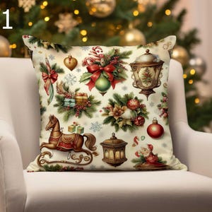 Federa per cuscino con decorazioni natalizie con cervi e Babbo Natale, federa per cuscino con bastoncini di caramelle natalizie, federa per cuscino con ornamenti natalizi, federa per cuscino natalizio