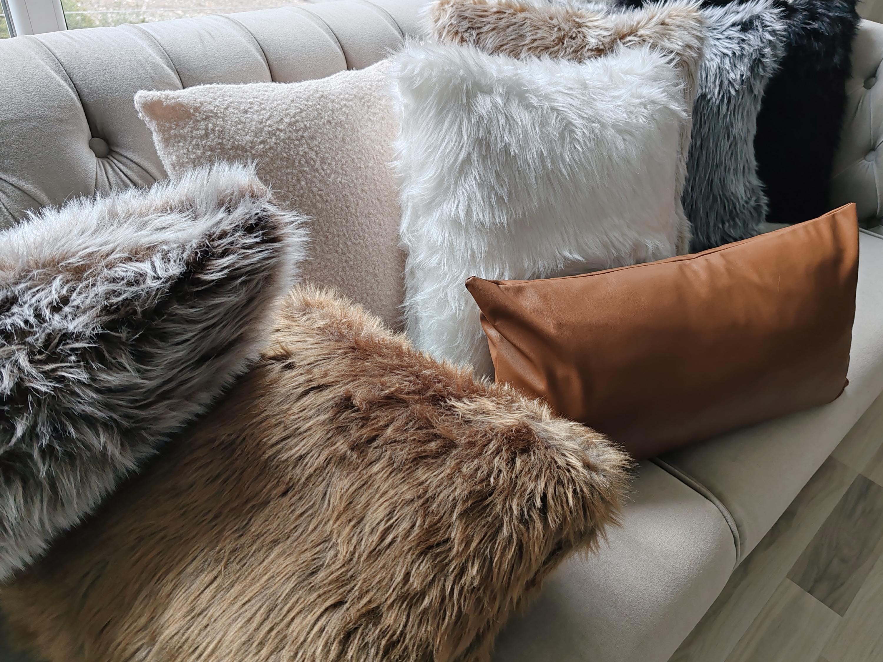beige faux fur pillows