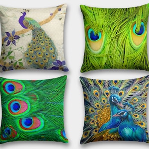 Peacock Pillow Cover, Peacock Cushion Cover, Purple Peacock Feather Pillowcase, Peacock Tail Throw Pillow, Peacock Feather Pillowcase