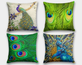 Peacock Pillow Cover, Peacock Cushion Cover, Purple Peacock Feather Pillowcase, Peacock Tail Throw Pillow, Peacock Feather Pillowcase