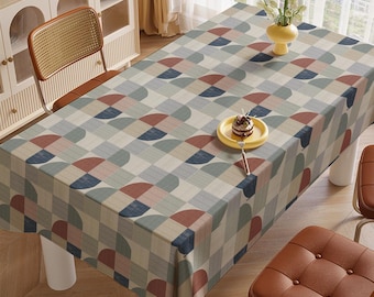 Geometric Abstract Tablecloth, Mid Century 70s Style Gray Table Cover
