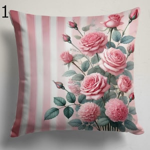 Pink Floral Throw Pillow Covers, Romantic Vintage Cushion Cover, Watercolor Rose & Peony Pillow Cover Pink Rose Cottage Home Decor