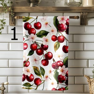 Sweet Cherry Kitchen Towels, Red Cherry Summer Kitchen Decor, Cherry Tea Towels, Fresh Picked Cherry Kitchen Towels, Summer Fruit Towels
