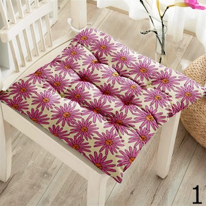 Floral Square Chair Pad, Daisy Flowers Chair Cushion with Ties, Floral Style Patio Chair Cushions, Colorful Floral Chair Pads