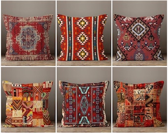 Housse de coussin, housse de coussin ethnique, coussin bohème, taie d'oreiller sud-ouest, coussin décoratif, coussin bohème, housse de coussin kilim