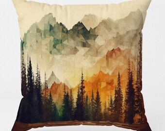 Landscape Abstract Pillow Cover, Pine Forest Mountains Throw Pillow Cover, Landscape Pillowcase, Landscape Mountains Home Decor