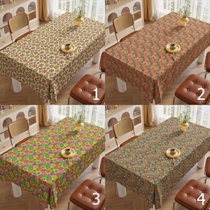 Retro Floral Tablecloths, Mid Century Flower Print Table Cloths, Retro Flower Table Cover, 60s 70s Boho Floral Kitchen Table Linens