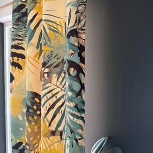 Tropical Abstract Leaf Curtain, Botanical Curtains, Tropic Green Leaves Grommet Curtains,  Exotic Leaf Curtain Panels, Botanical Drapes