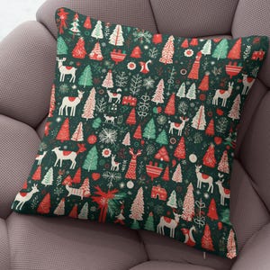 Vintage Christmas Pillow Covers, Christmas Pine Tree Cushion Cover, Modern Vintage Xmas Pillow Cover, Holly Pine Tree Pillow Cover 4