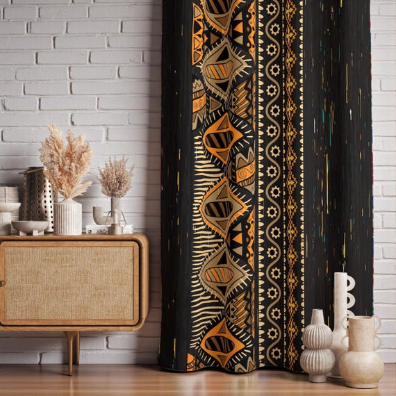 Ethnic Authentic Curtains, Tribal Curtains, African Mudcloth Blackout Curtain, Ethnic African Grommet Curtain, Ethnic Abstract Print Drapes