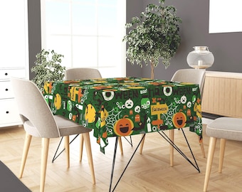 Fröhliche Kürbisse Halloween Tischdecke, Halloween Spaß Tischdecke, Halloween Orange Lustige Kürbis Tischdecke, Gruselige Halloween Druck Tischdecke