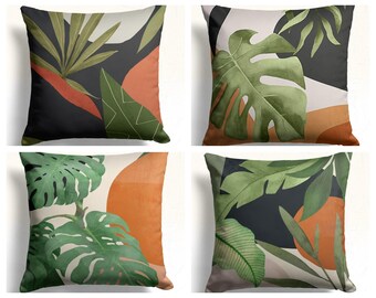 Abstract Leaves Pillow Cover, Modern Abstract Cushion Cover, Botanical Leaves Cushion Cover, Modern Pillow Cases, Tropical Leaf Pillow Cover