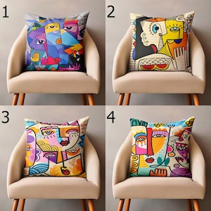 Sierkussenhoezen met abstract gezicht, kussenslopen in Picasso-stijl, kussensloop met abstract gezicht lijnkunstdruk, kussensloop met abstract gezicht, kussensloop modern abstract gezicht