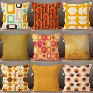 Retro Geometric Cushion Cover, Mid Century Modern Orange Pillow Cover, 70s Style Pillow Covers, Orange Retro Pillowcase
