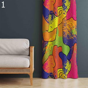Abstract Art Curtains, Colorful Modern Curtains, Vibrant Artistic Drapes, Contemporary Graffiti Inspired Curtains, Urban Pop Art Curtains