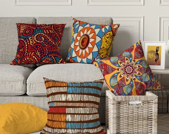 Boho Ethnic Pillow Covers, Bohemian Cushion Covers, Abstract