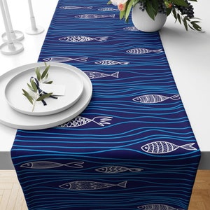 Nautical Coffee Table Runners, Ocean Table Runner, Coastal Table Runner, Nautical Table Decor for Dining Room, Marine Print Table Runners