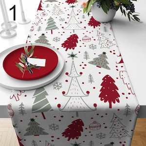 Christmas Table Runner, Holly Pine Tree Table Runner, Xmas Pine Tree Table Runner, Christmas Party Table Runner, Christmas Gift