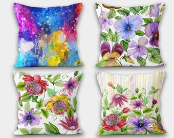 Floral Pillow Cover, Boho Flowers Pillow Cover, Floral Pillow Home Decor, Summer Trend Cushion, Decorative Pillow Case, Digital Print Pillow