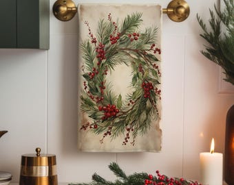 Christmas Tea Towel, Xmas Berry Dish Towels, Christmas Red Berry Dish Towel, Xmas New Year Tea Towel, Xmas Kitchen Decor Towels