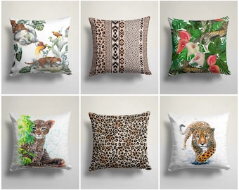 Funda de almohada de leopardo, Almohada de animal africano, Almohada de tigre, Almohada decorativa de la jungla, Almohada de panteras, Almohada de guepardo