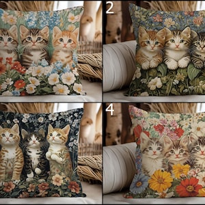 Funda de almohada con gatos adorables, funda de almohada con gatitos estilo cottagecore, funda de cojín vintage con diseño floral de gatos, funda de cojín con animales caprichosos