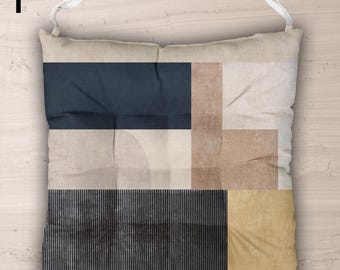 Ensemble de coussins de chaise abstraits modernes, coussins d'assise géométriques du milieu du siècle avec attaches, coussin de chaise minimaliste