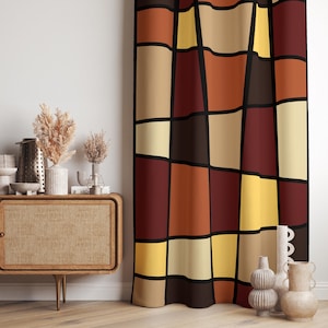 Cortinas modernas de mediados de siglo, cortinas geométricas de los años 70, 80 y 90, cortinas retro vintage, paneles de cortina retro para ventanas, cortinas retro para sala de estar.
