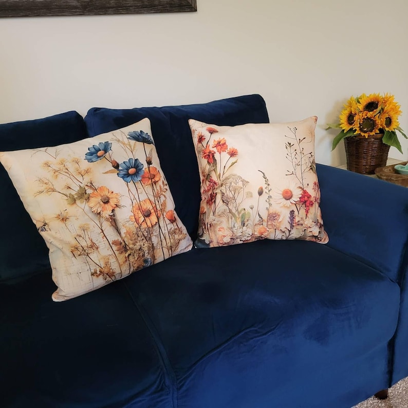 Housse de coussin fleurs sauvages, housses de coussin fleurs, housse de coussin fleurs printanières, taie d'oreiller à fleurs vives image 10