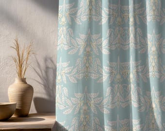Light Blue Botanical Drapes,  Vintage Style Soft Flowers Curtain Panel
