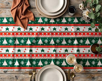 Christmas Table Runner, Nordic Holiday Runner, Red Green Table Decor