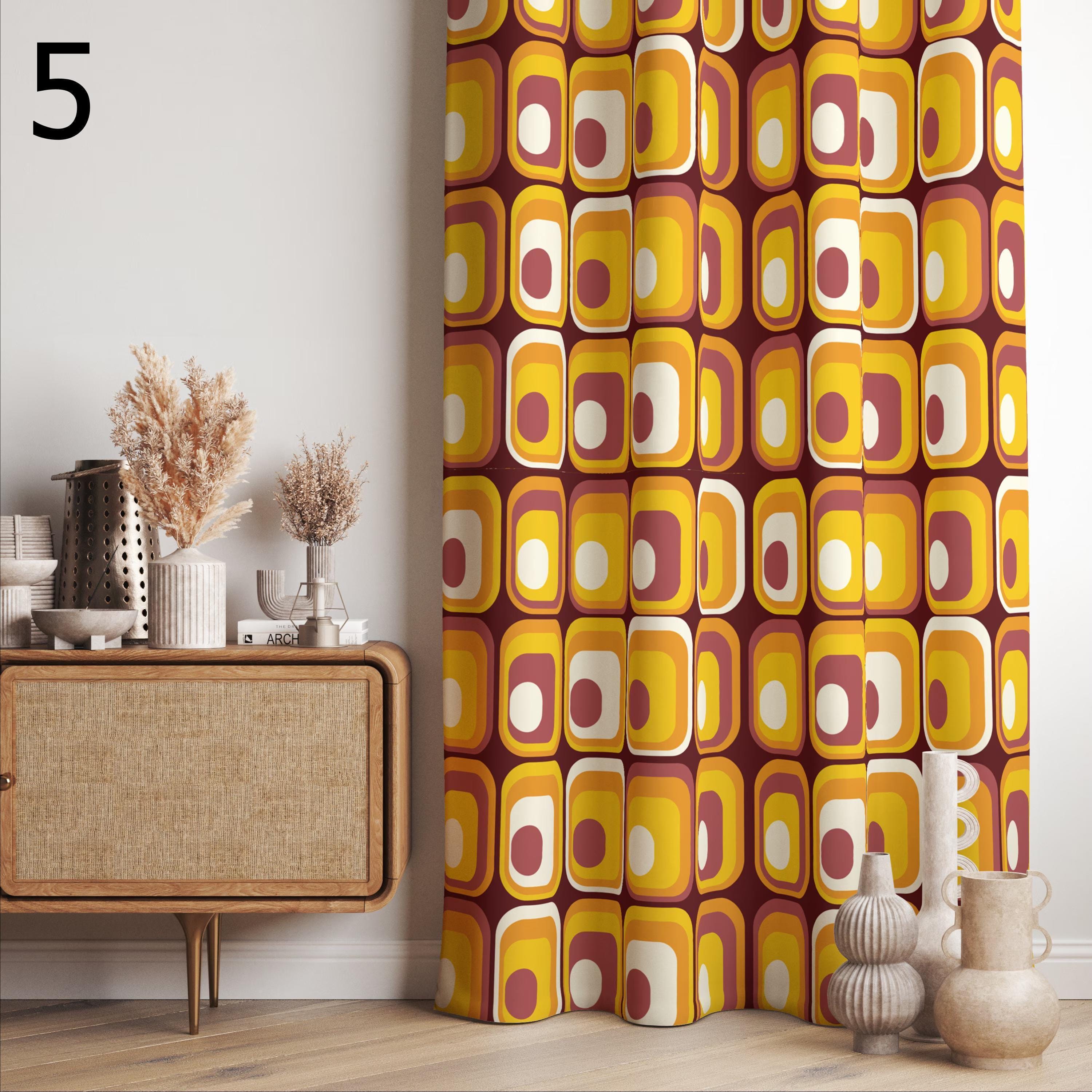 ミッドセンチュリーモダンカーテンパネル、70年代ヒッピーレトロ