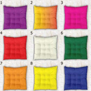 Colorful Chair Pads with Ties, Solid Cotton Seat Cushions, Vibrant Chair Pillow, Multicolored Kitchen Chair Pads, Square Chair Cushion