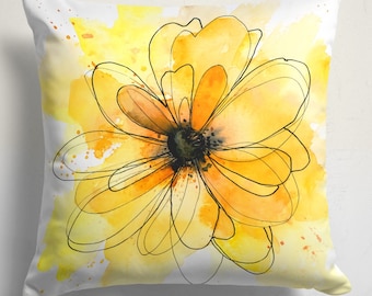 Yellow Flower Pillow Covers, Flower Cushion, Summer Pillow Covers, Summer Trend, Decorative Couch Pillow, Flower Home Decor, Yellow Cushion